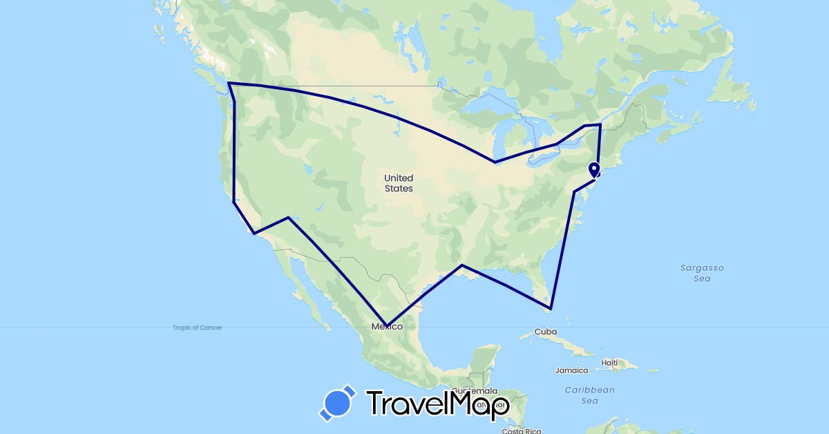 TravelMap itinerary: driving in Canada, Mexico, United States (North America)